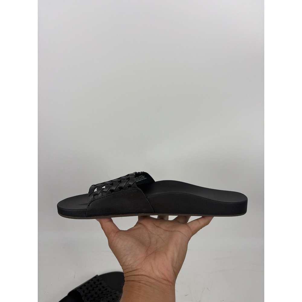Women's Olukai Kamola Black Leather Woven Slides Sandals Size 10 - Picture 6 of 10